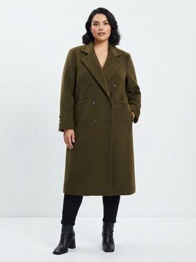BAACAL Olive Green Double-Breasted Wool Blend Trench Coat